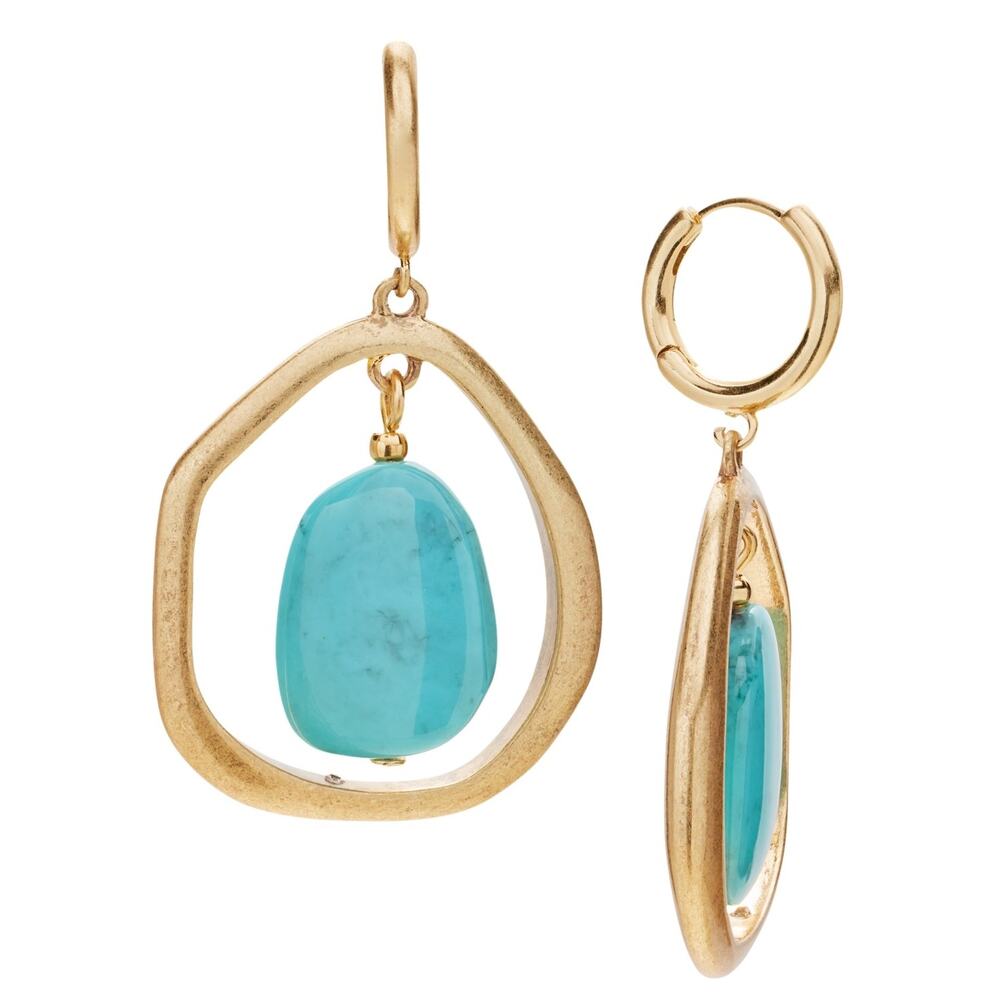 Style & Co Gold-Tone Stone Orbital Charm Hoop Earrings Turquoise NEW
